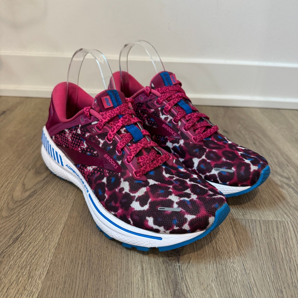 Brooks Adrenaline GTS 22 Running Shoes Sneakers Women's 8.5M Pink Blue Leopard